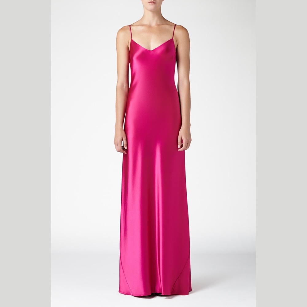 Galvan London hot pink v neck slip dress